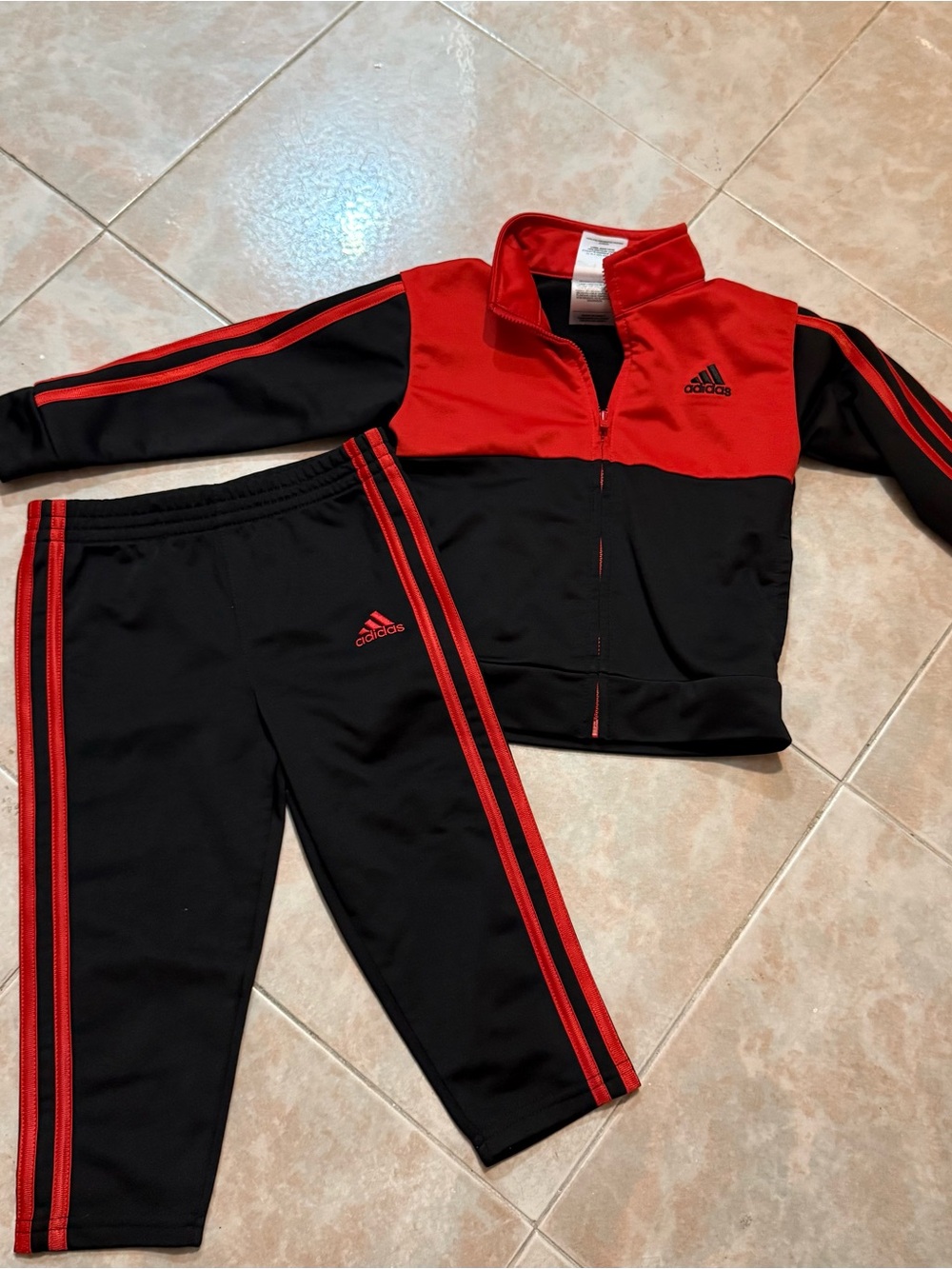 adidas Kids Black and Red Two-Piece Track Set